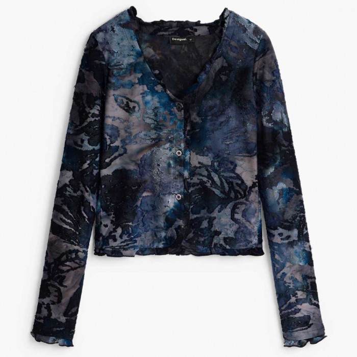 DESIGUAL WOMAN Flocked T-shirt DARK BLUE