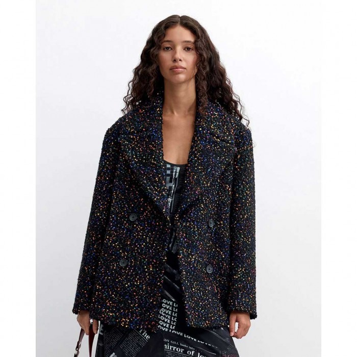 DESIGUAL Wool Women's Half Coat Black with Buttons