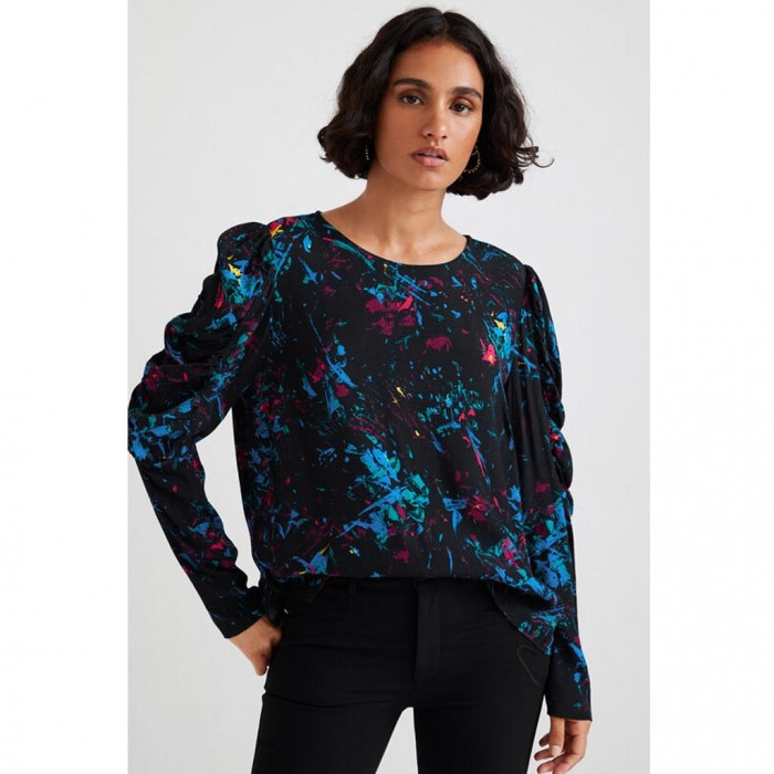 DESIGUAL Blouse puffed sleeves BLACK