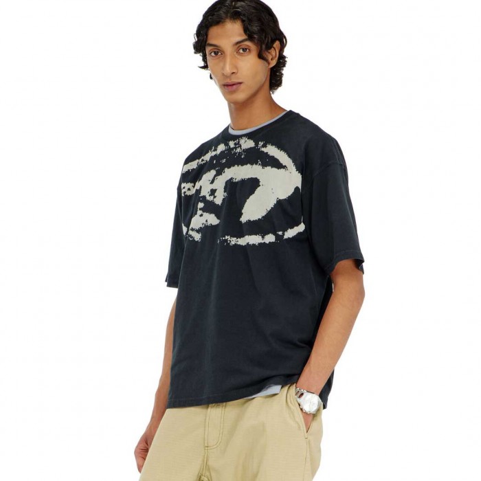 DIESEL T-shirt with distressed flocked logo BLACK