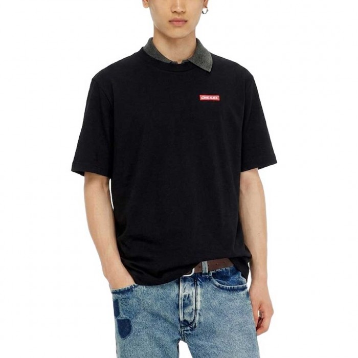 DIESEL T-ADJUST-AA12 LOGO PRINT T-SHIRT BLACK