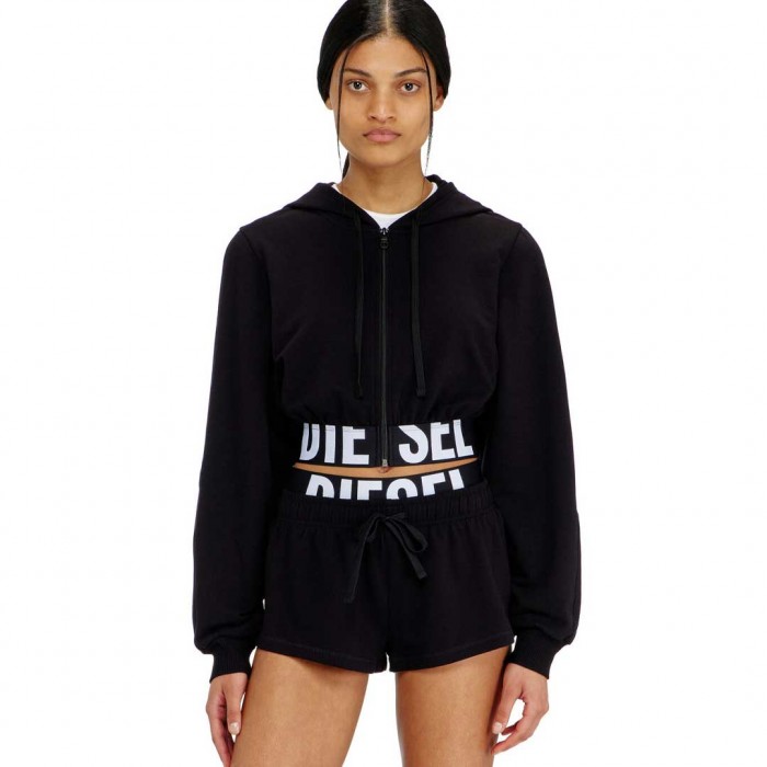 DIESEL Cropped hoodie with logo band BLACK