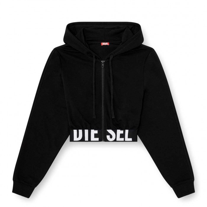 DIESEL Cropped hoodie with logo band BLACK