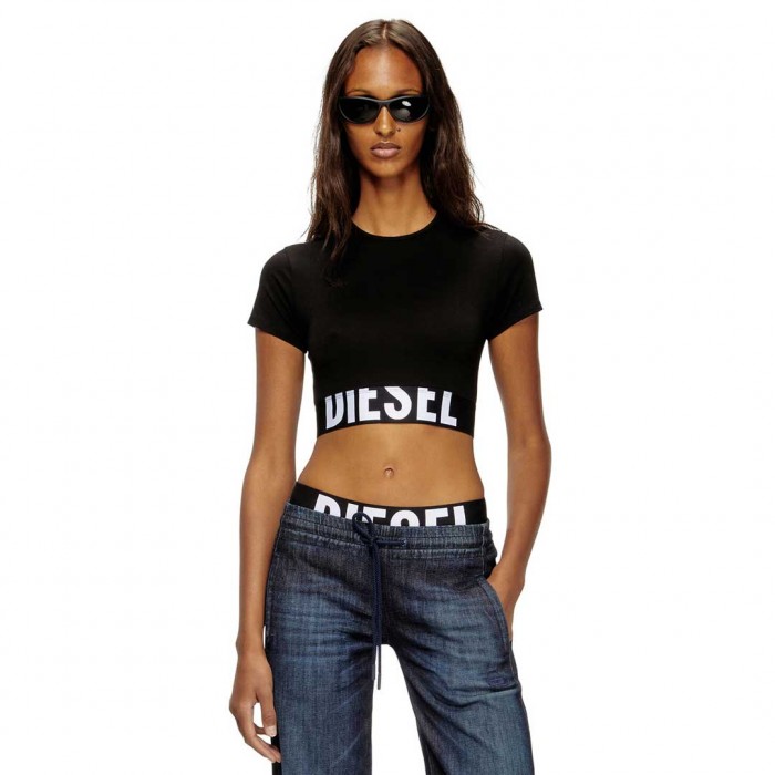 DIESEL Sporty cropped top with logo band BLACK