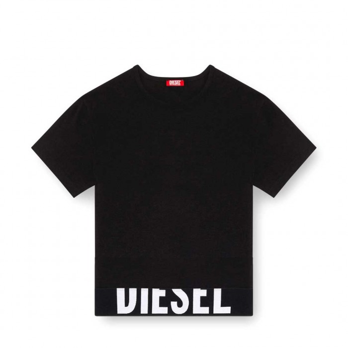 DIESEL Sporty cropped top with logo band BLACK
