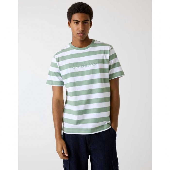 GUESS JEANS Striped Logo t-shirt LIGHT GREEN