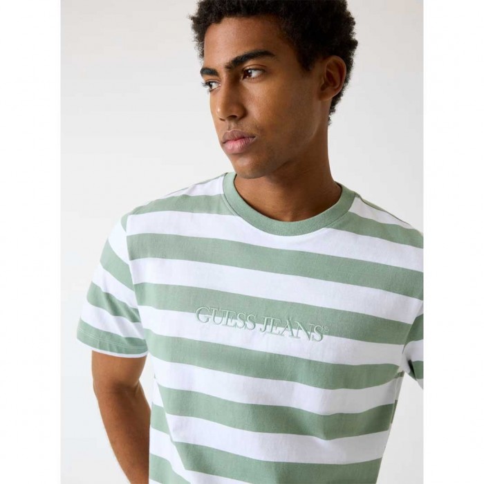 GUESS JEANS Striped Logo t-shirt LIGHT GREEN