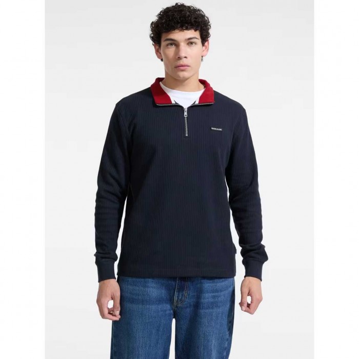 GUESS JEANS Ribbed Quarter Zip Pullover BLUE