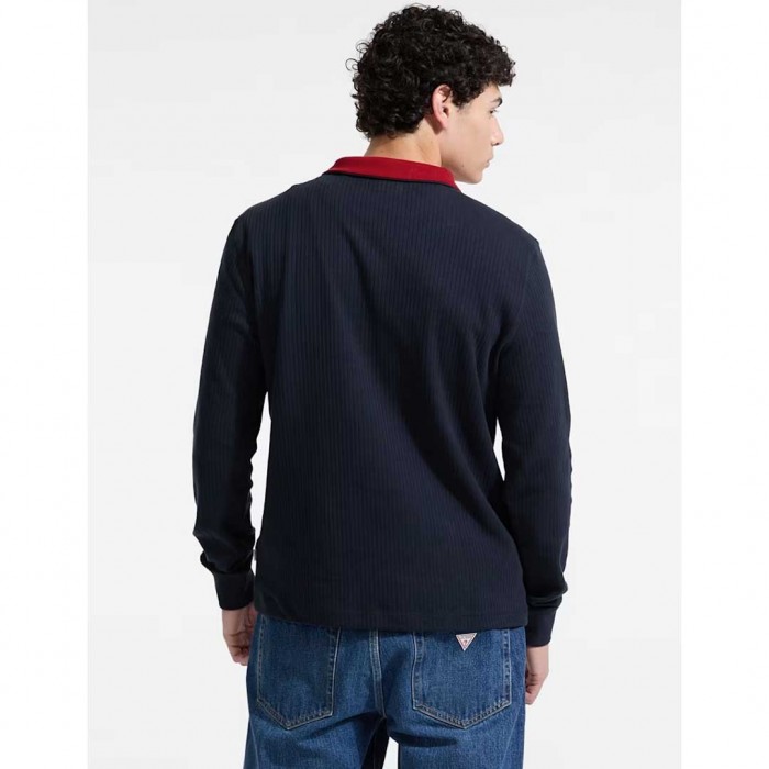 GUESS JEANS Ribbed Quarter Zip Pullover BLUE