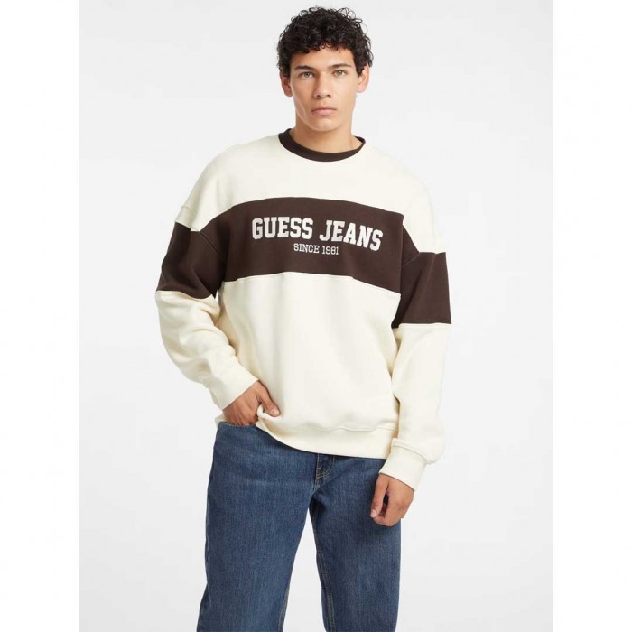 GUESS JEANS Horizontal Stripe Crewneck Sweatshirt ECRU
