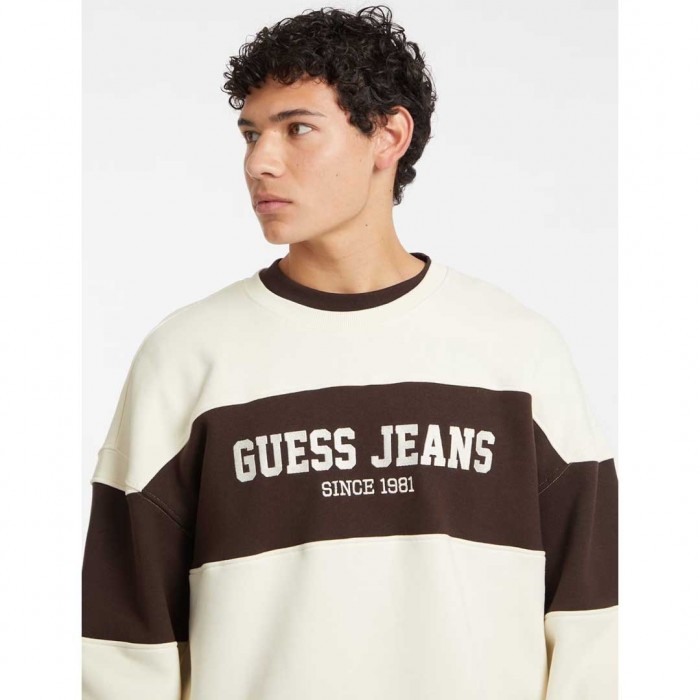 GUESS JEANS Horizontal Stripe Crewneck Sweatshirt ECRU