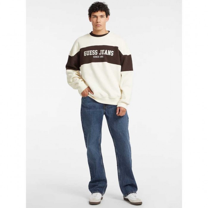 GUESS JEANS Horizontal Stripe Crewneck Sweatshirt ECRU