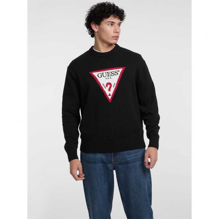 GUESS JEANS Iconic Big Triangle Sweater BLACK