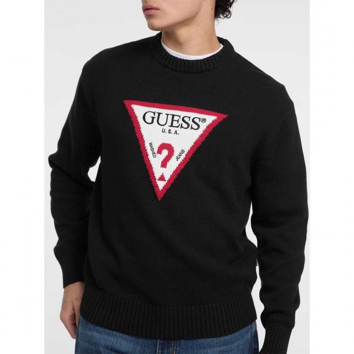 GUESS JEANS Iconic Big Triangle Sweater BLACK