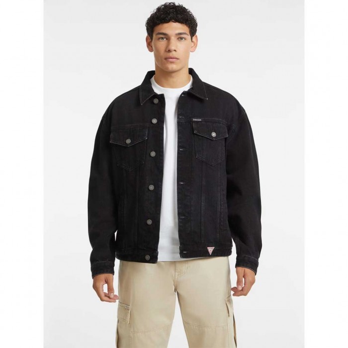 GUESS JEANS Oversized Denim Trucker Jacket BLACK
