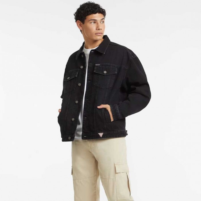 GUESS JEANS Oversized Denim Trucker Jacket BLACK