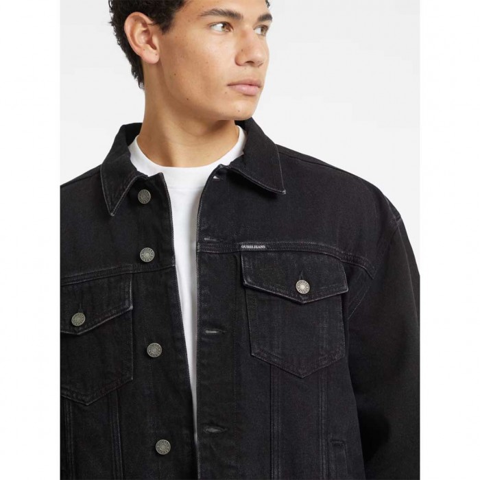GUESS JEANS Oversized Denim Trucker Jacket BLACK