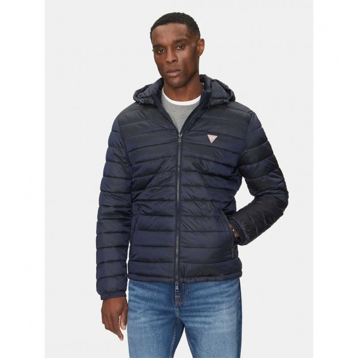 GUESS JEANS Nylon Hooded Puffer Jacket BLUE