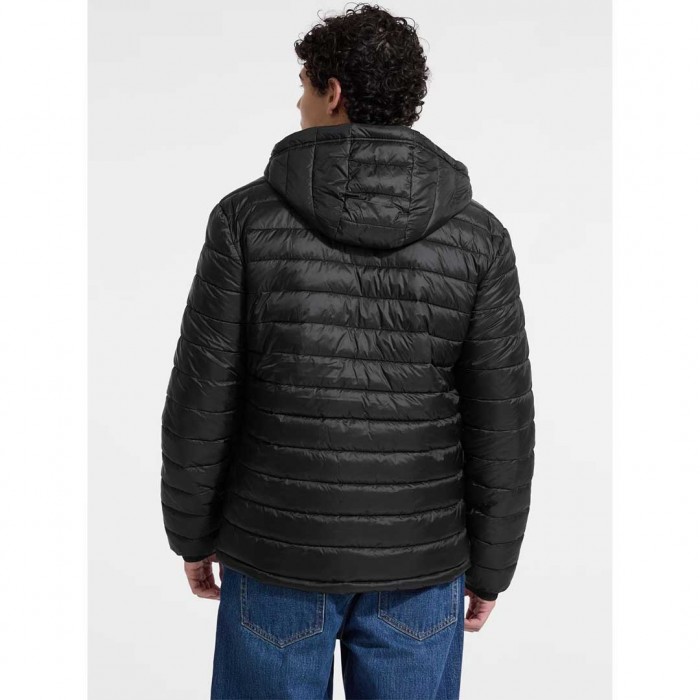 GUESS JEANS Nylon Hooded Puffer Jacket BLACK