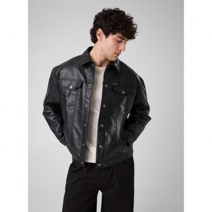 GUESS JEANS MAN LEATHER JACKET BLACK