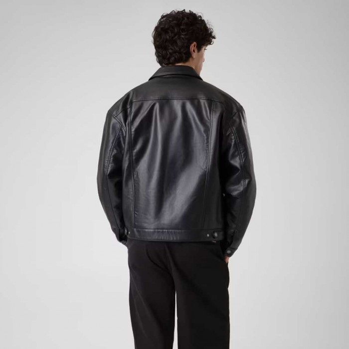 GUESS JEANS MAN LEATHER JACKET BLACK