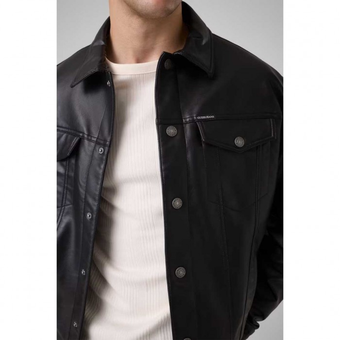GUESS JEANS MAN LEATHER JACKET BLACK