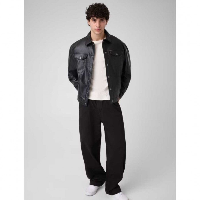 GUESS JEANS MAN LEATHER JACKET BLACK
