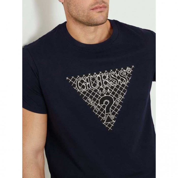 GUESS Ss Cn Triangle Embro Tee BLUE