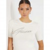 GUESS Rhinestones front logo sweater top WHITE