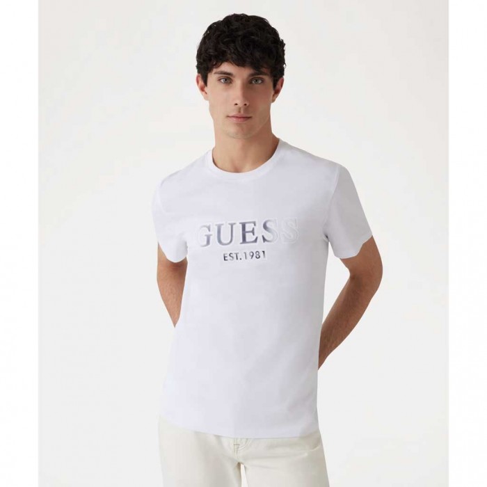 GUESS Flocked logo T-shirt WHITE