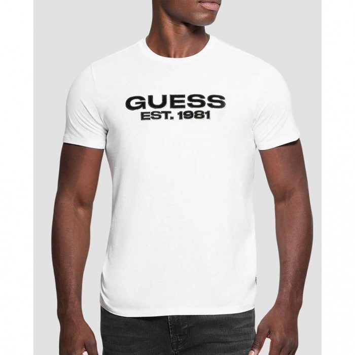 GUESS MAN VELVET LOGO T SHIRT WHITE