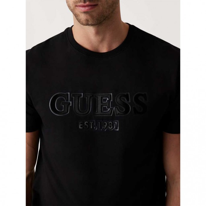 GUESS Flocked logo T-shirt BLACK