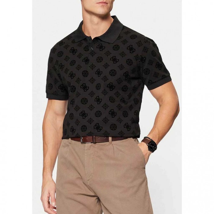 GUESS Polo Ss Flocked Peony BLACK