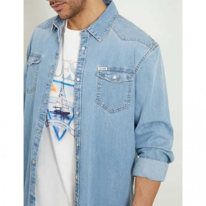 GUESS Slim fit denim shirt LIGHT BLUE