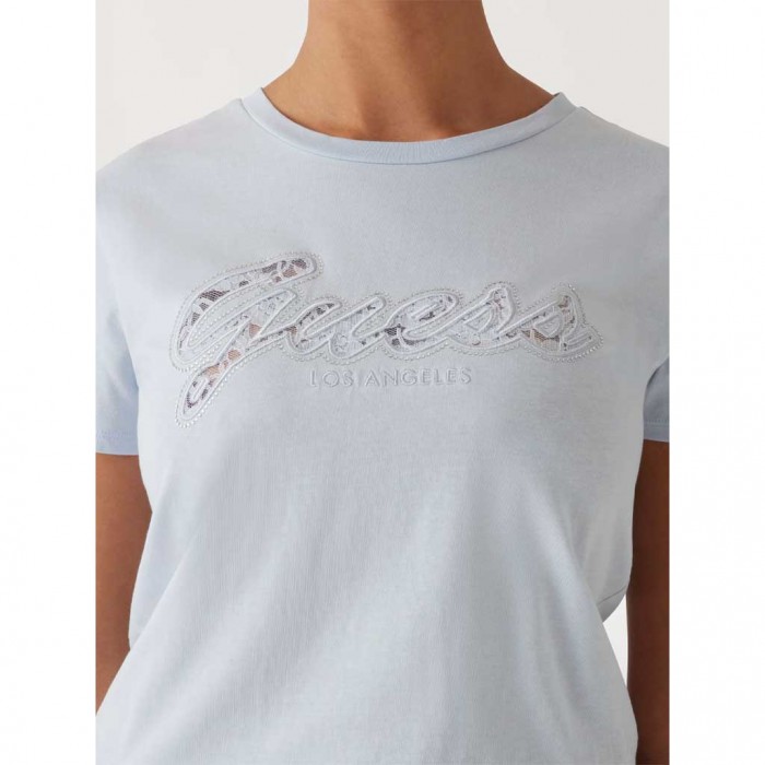 GUESS Lace logo T-shirt LIGHT BLUE