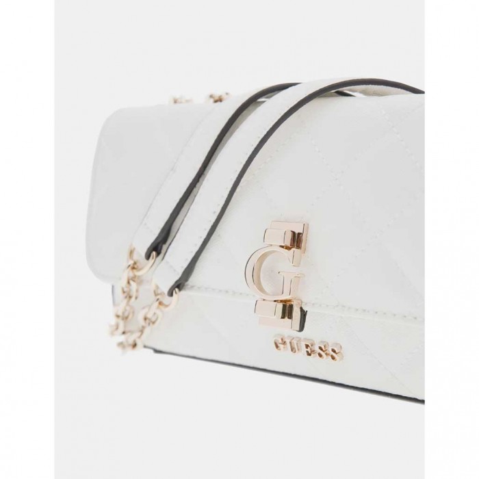 GUESS Bessey 4G logo patent mini crossbody WHITE