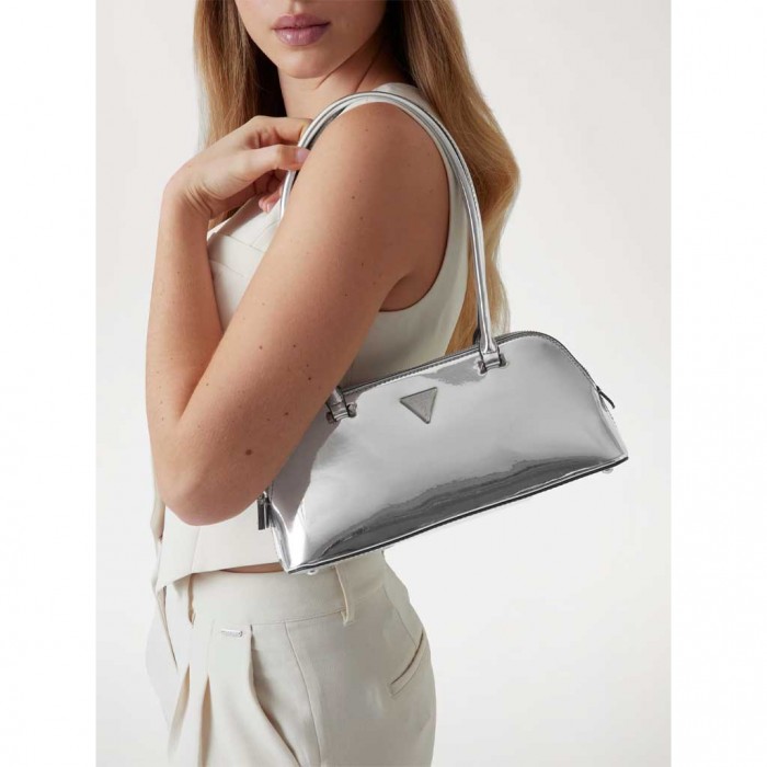 GUESS Arnela mirror-look shoulder bag SILVER