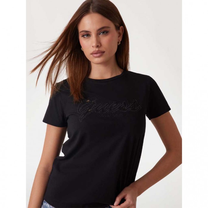 GUESS Lace logo T-shirt BLACK