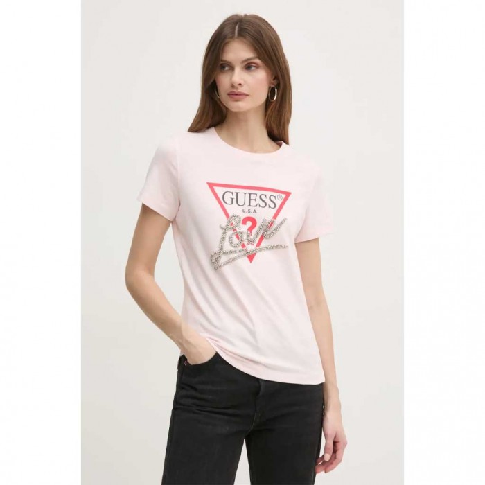 GUESS TRIANGLE LOVE CREW NECK T-SHIRT WOMEN PINK