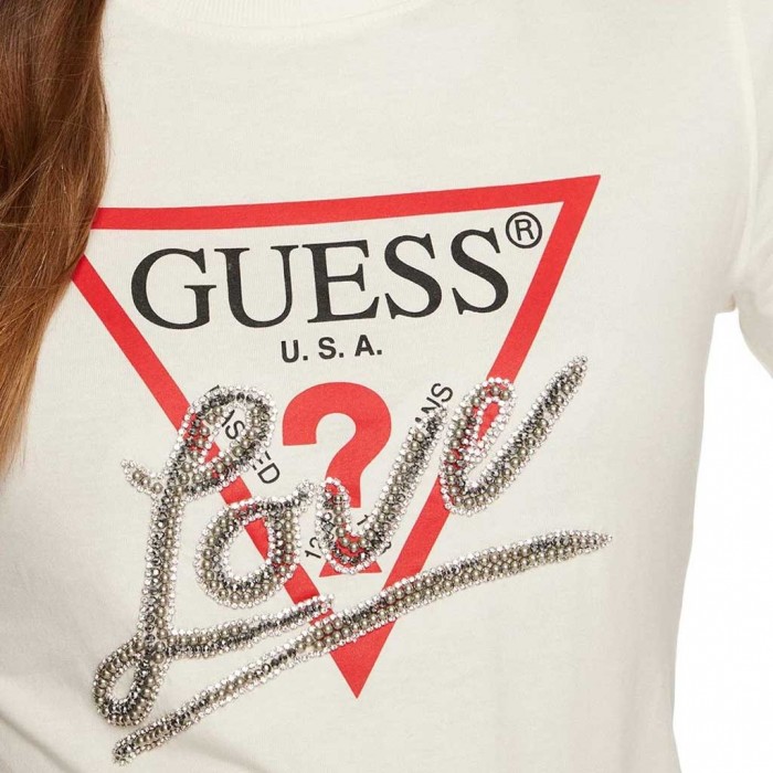 GUESS TRIANGLE LOVE CREW NECK T-SHIRT WOMEN ECRU