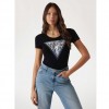 GUESS Floral triangle logo T-shirt BLACK