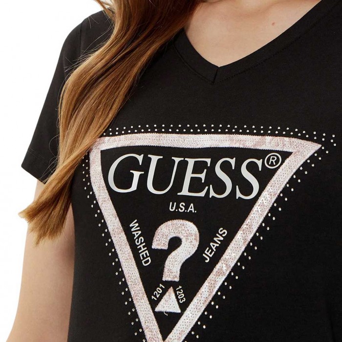 GUESS Women's T-shirt with V Neckline Black