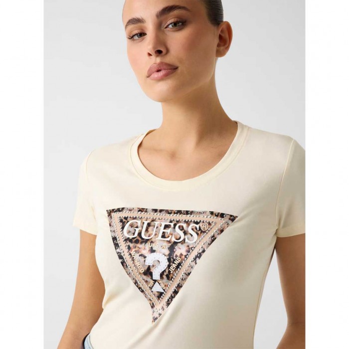 GUESS WOMAN Triangle logo t-shirt ECRU