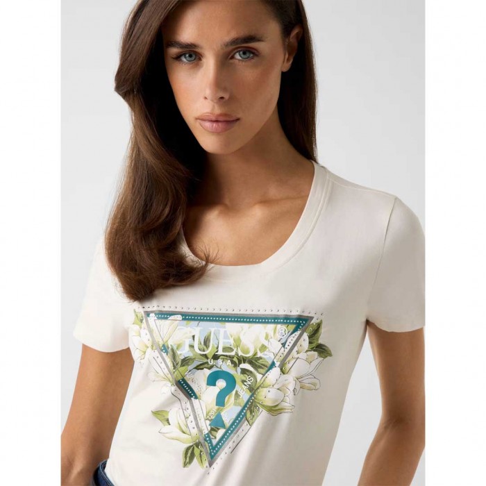 GUESS WOMAN Triangle logo t-shirt BEIGE