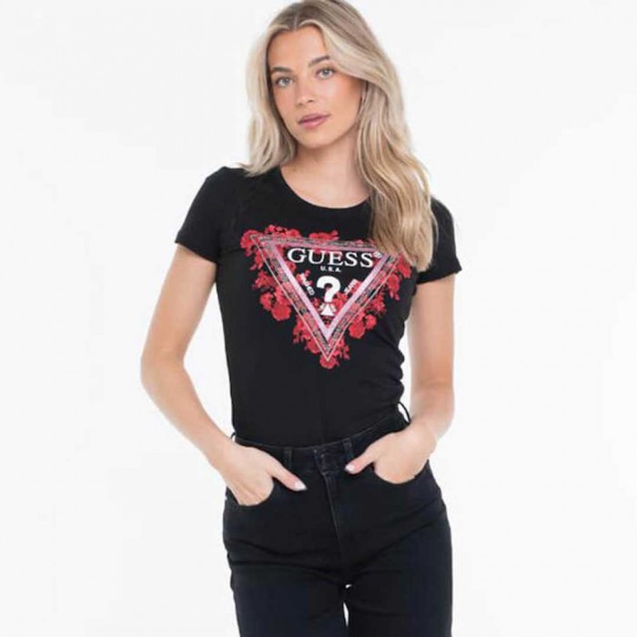GUESS Triangle Women's T-shirt Floral Black