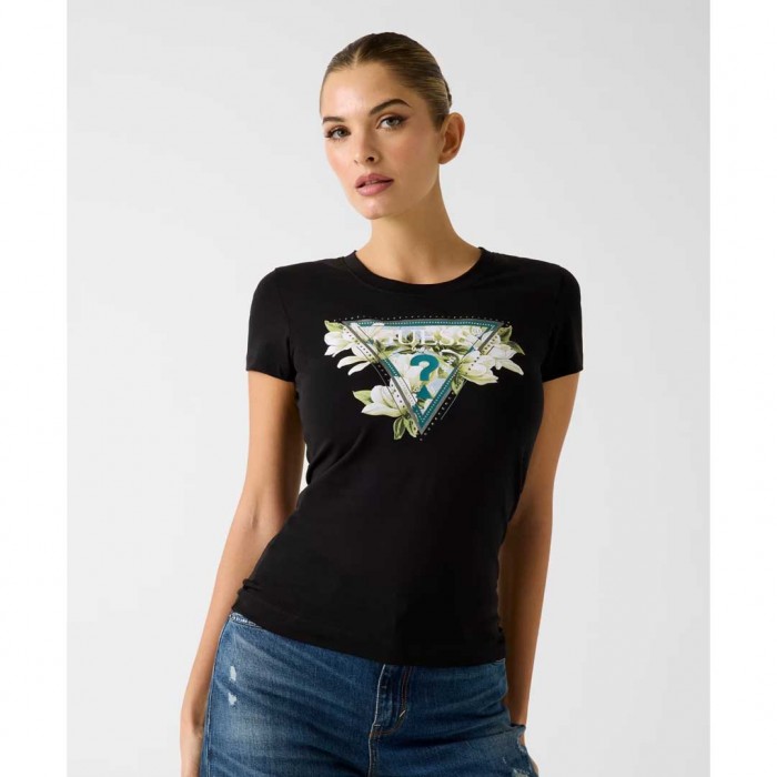 GUESS WOMAN Triangle logo t-shirt BLACK