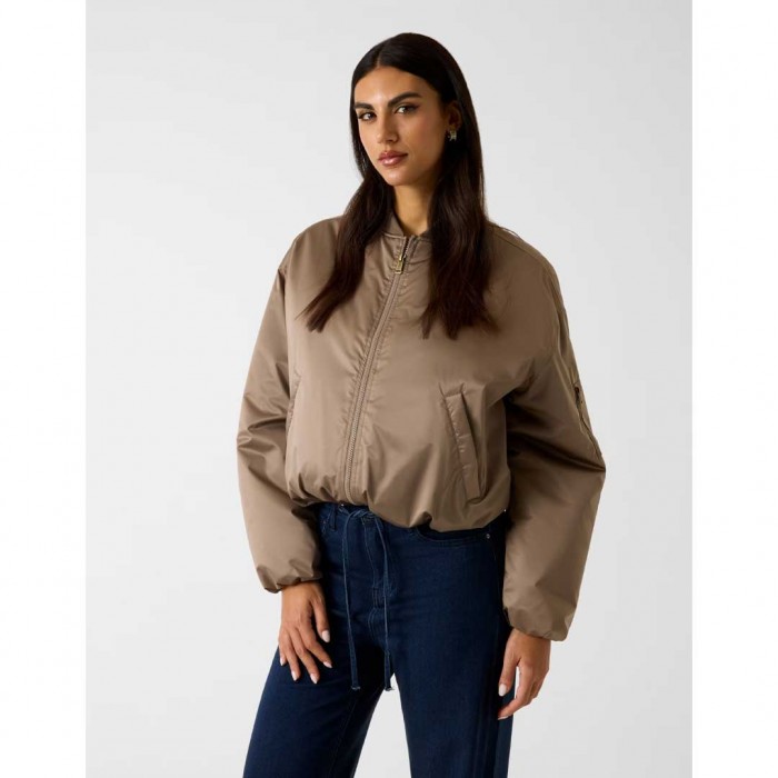 GUESS Satin bomber jacket LIGHT BROWN