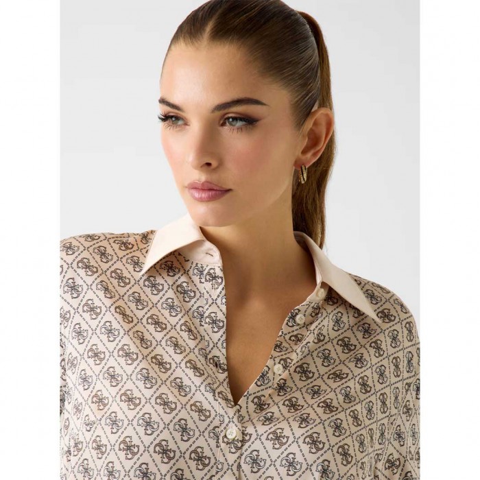 GUESS WOMAN All over logo shirt BEIGE