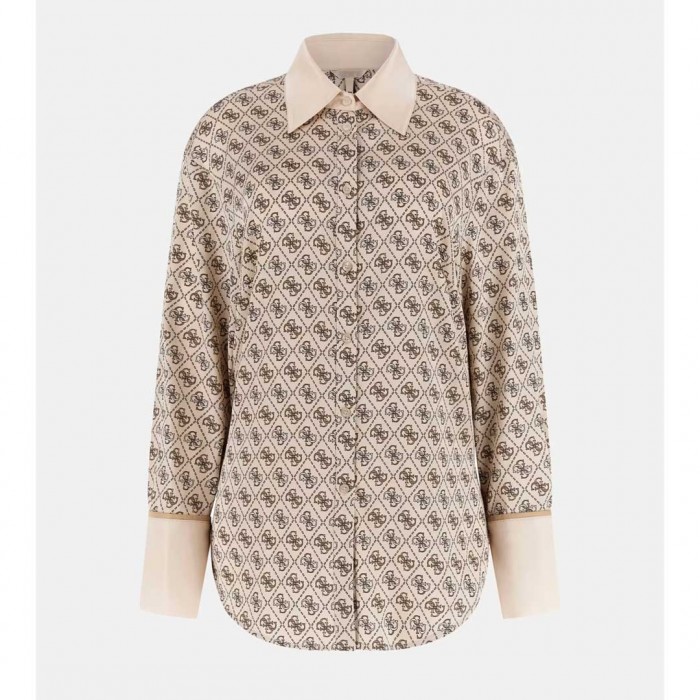GUESS WOMAN All over logo shirt BEIGE