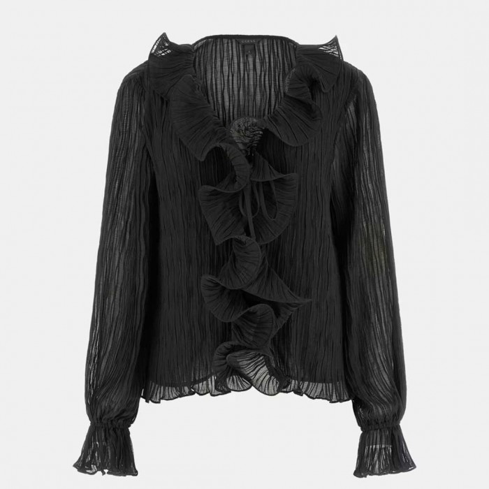 GUESS  Chiffon ruffle blouse BLACK